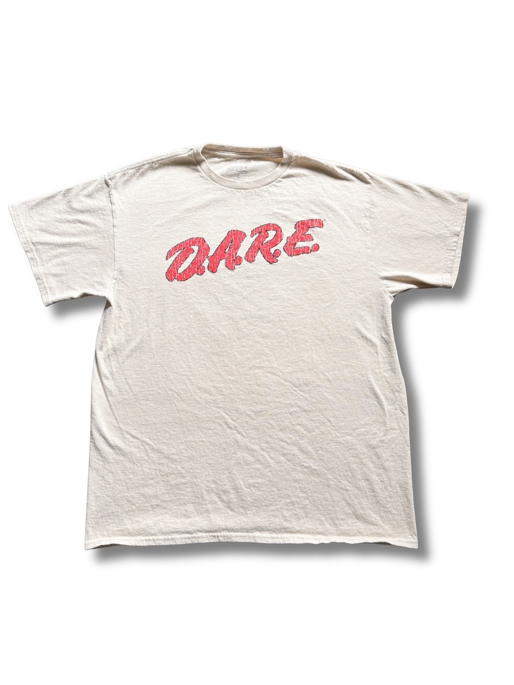 D.A.R.E. Men's Tan Cotton Knit Graphic Logo Short Sleeve Crew Neck T-Shirt L